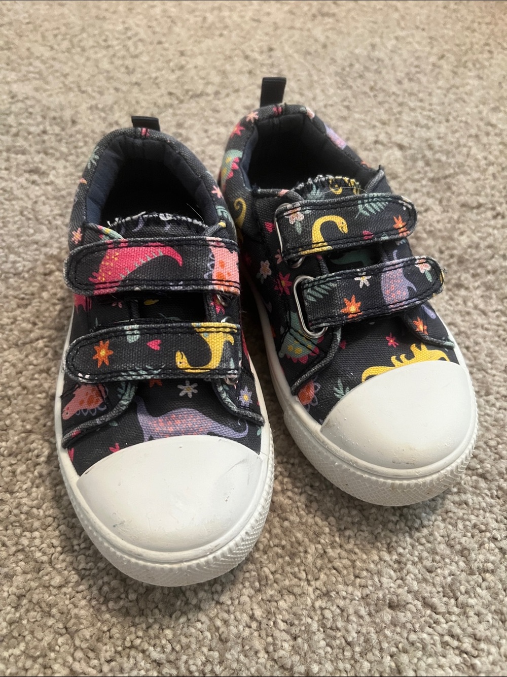 Kids Black Dinosaur Print Velcro Sneakers